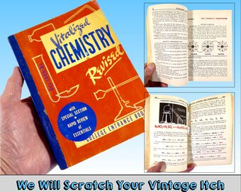 1950 Chemistry College Prep Handbook: "Vitalized Chemistry" Revised, Graphicolor Illustrations, 96 Elements Periodic Table, Des Jardins