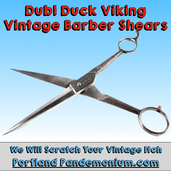Pearl Duck (Dubl Duck) Viking Barber Scissors Circa 1960's, Right Hand 7" Needle Point, Carbon Steel: SHARP! Textured Handles, Rubber Bumper