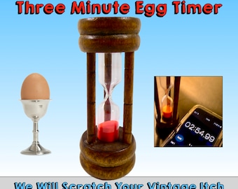 Perfect 3-Minute Egg Timer Hourglass, Vintage Made in Japan, Turned Wood, Pink Sand, Blown Glass, Clocks in at Precisely 2:54.59