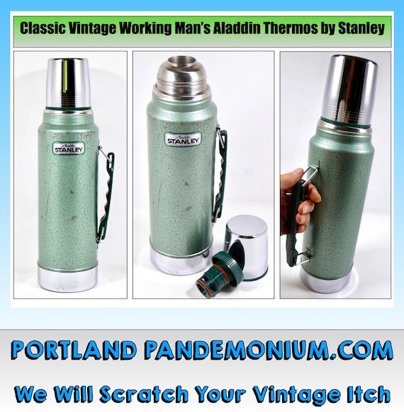 Vintage Stanley Aladdin Thermos Green Insulated Vacuum Thermos With Handle  1 Quart 