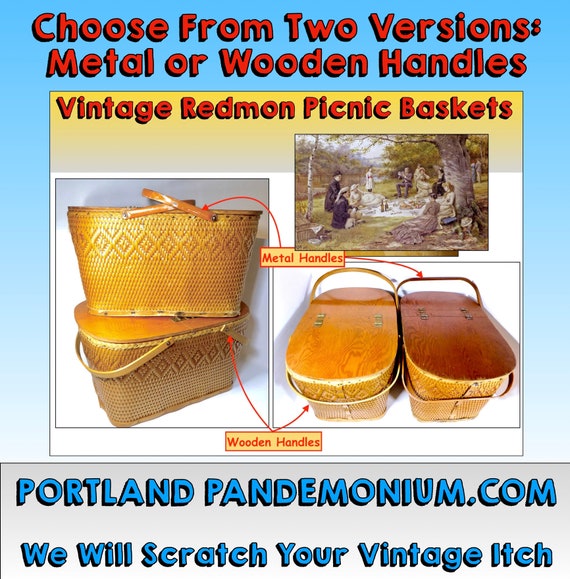 Vintage Redmon Picnic Hampers, Wickerwork Baskets… - image 2