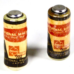 Vintage Pair Mallory Size &quot;N&quot; 1.5 Volt Batteries, Made in Japan for 1960&#39;s Camera Flash Power, Slight Bulging and Corrosion.