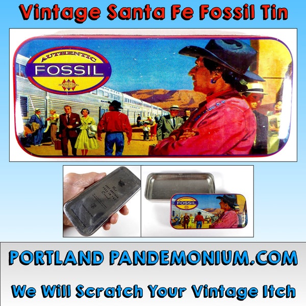 Vintage Fossil Tin Watch Case: "Not Just Another Face In The Crowd" Series, Looks Like Old Santa Fe, New Mexico With Dome-Liner & Native Am