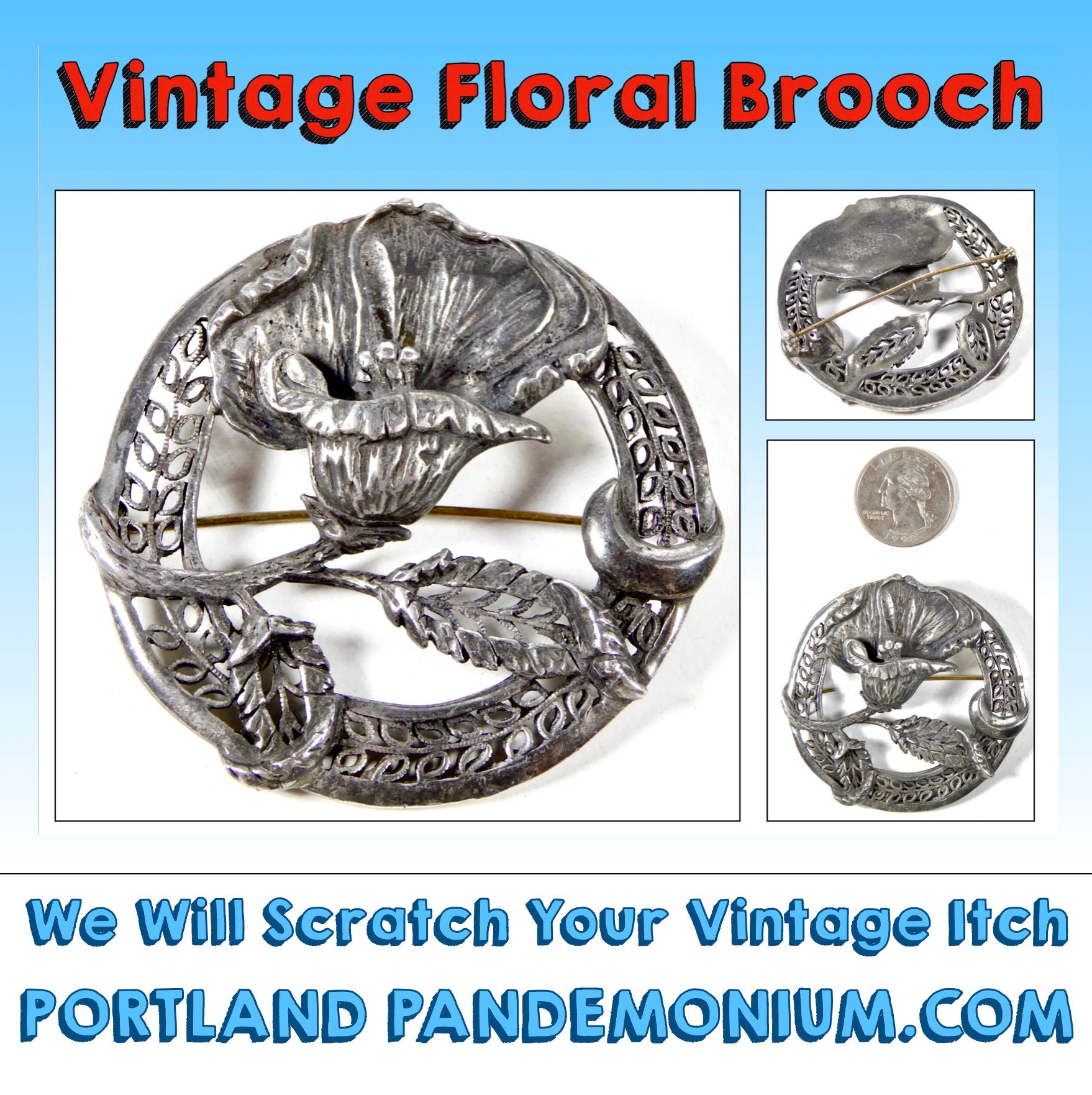 LOUIS VUITTON Brooch hibiscus metal/Wood Silver Women Used –