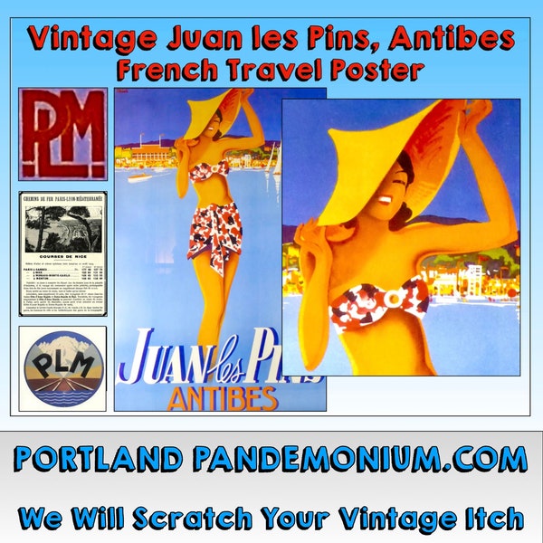 Vintages Antibes Juan les Pins Reiseplakat, Art Deco-Stil von Robert Falcucci, 16 "x 24" Ausgeführt für die PLM im Jahr 1937, gerahmt oder ungerahmt