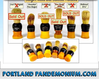 Vintage Butterscotch & Black Bakelite Shaving Brushes, Lord Chesterfield, Ever-Ready, Rubberset, Badger and Boar, Early 20th Century