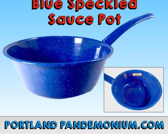 Vintage Blue and White Speckled Enamelware Sauce Pan Cook Pot: 1 Quart Chippy & Happy Farmhouse Retro Kitchen