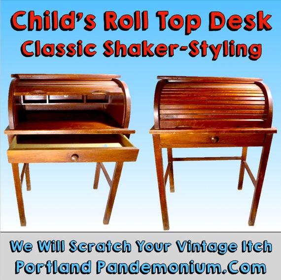 Vintage Child Size Roll Top Desk Shaker styling Full Width