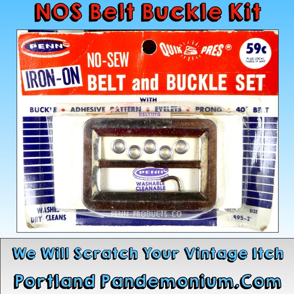 NOS Belt & Buckle Kit Circa 1950's, No-Sew, Iron-On, 40" Belt, Original Bubble Pack, Buckle Down or Buckle Up, Your Choice! Four Available
