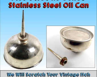 1950's 1.5 Ounce Thumb Pump Oil Can, New Old Stock, Stainless Steel, Felt Gasket, Sewing Machine Shop Estate, Mid Century, Original Package