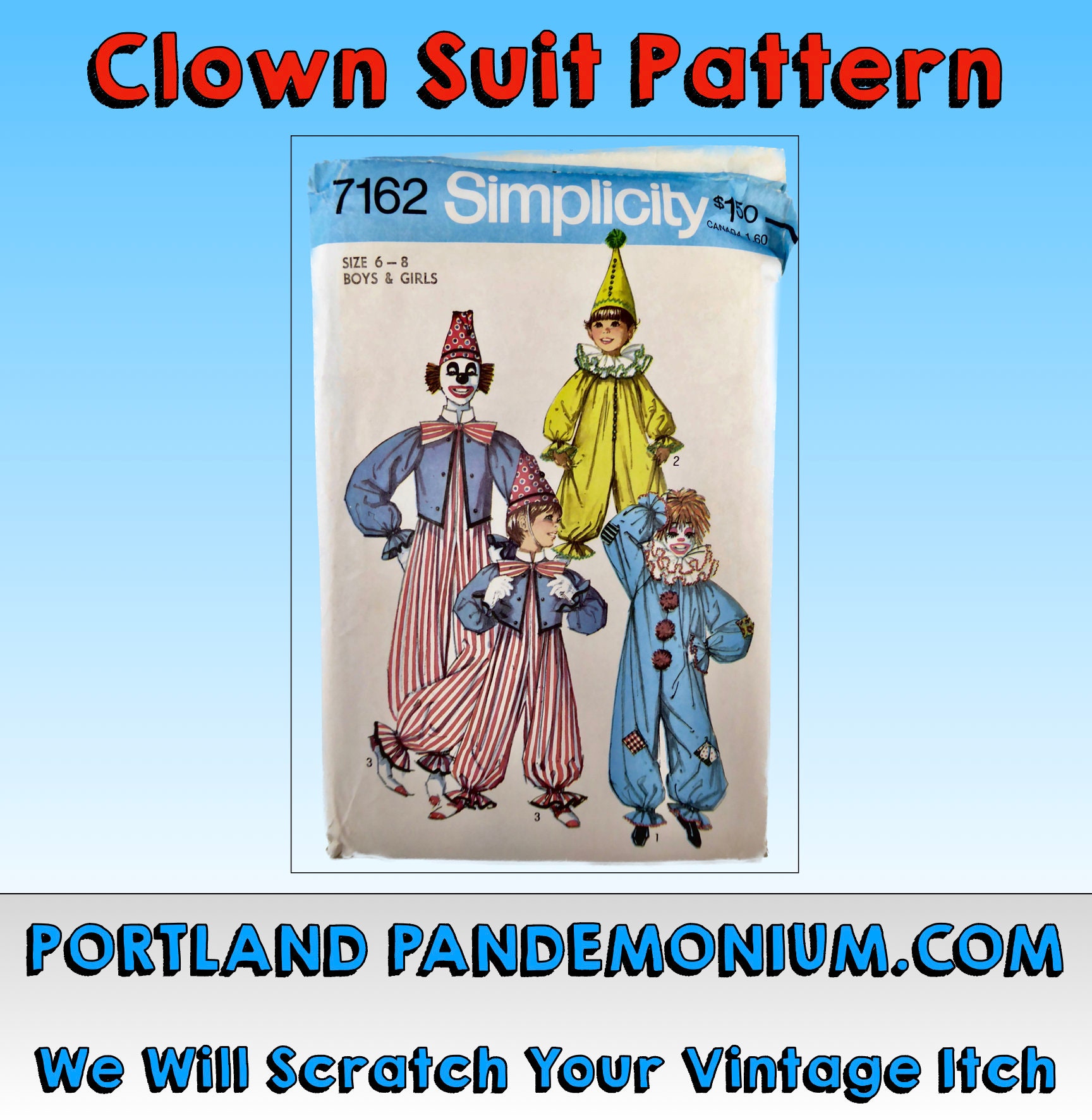 7162 Simplicity 70's Unisex Funky Clown Costumes Pattern Sz.6-8