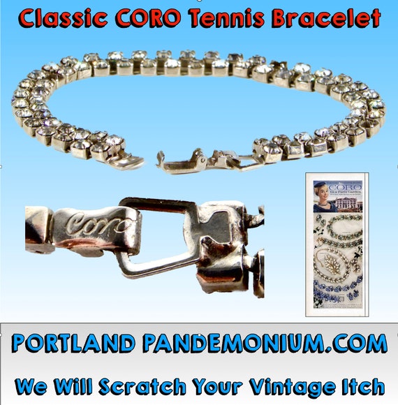 Vintage CORO Bracelet Classic Double Row Bright R… - image 1