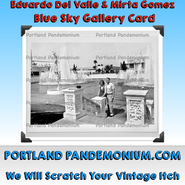 Vintage Gallery Show Card Eduardo Del Valle & Mirta Gomez, Black White, Blue Sky Gallery Portland Oregon 1988, Las Vegas Tourist Selfie