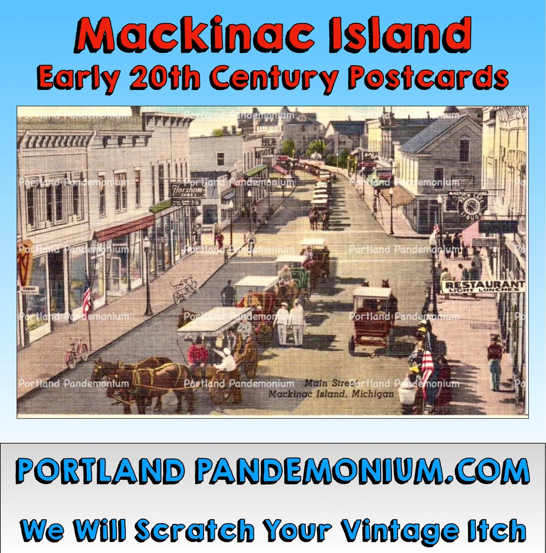 Mackinac Island Vintage Photo Postcards, Ten Early 20th Century Main