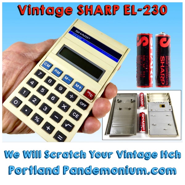 Vintage SHARP EL-230 Elsimate Pocket Calculator, Circa 1983, LCD Display, Original Sharp A A Batteries, Fully Functioning, Classic Styling