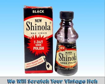 1950's SHINOLA Liquid Shoe Polish and Wax, 2 Ounce Glass Bottle in Original Box With Sponge Applicator, Half Full and in Working Condition