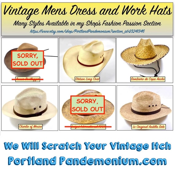 Vintage Mens Cowboy Hats, Leather, Oilskin, Straw, Dress & Work