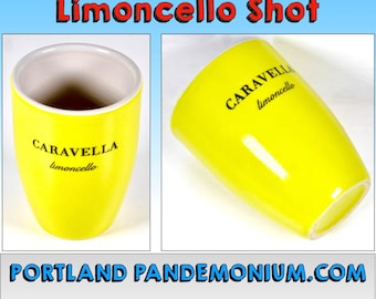 Vintage Caravella Limoncello Ceramic Shot Glass, Classic Amalfi Coast Aperitif, Replacement or Solo Isolating in Quarantine, Lemon Yellow