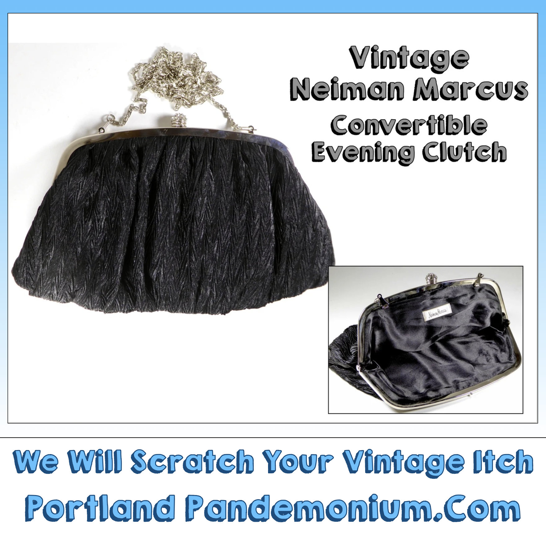 JUDITH LEIBER Black Satin Fabric Bow Convertible Evening Clutch Bag