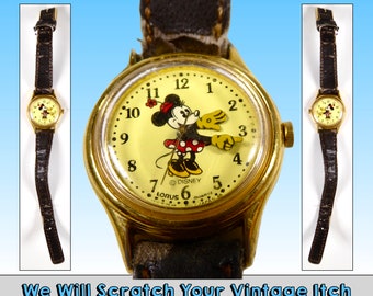 Vintage Minnie Mouse Wristwatch RUNNING BUT ODDLY: 1980's Lorus Disney... Minnie's Stem is Detached, Otherwise She's Keeping Time, A Project