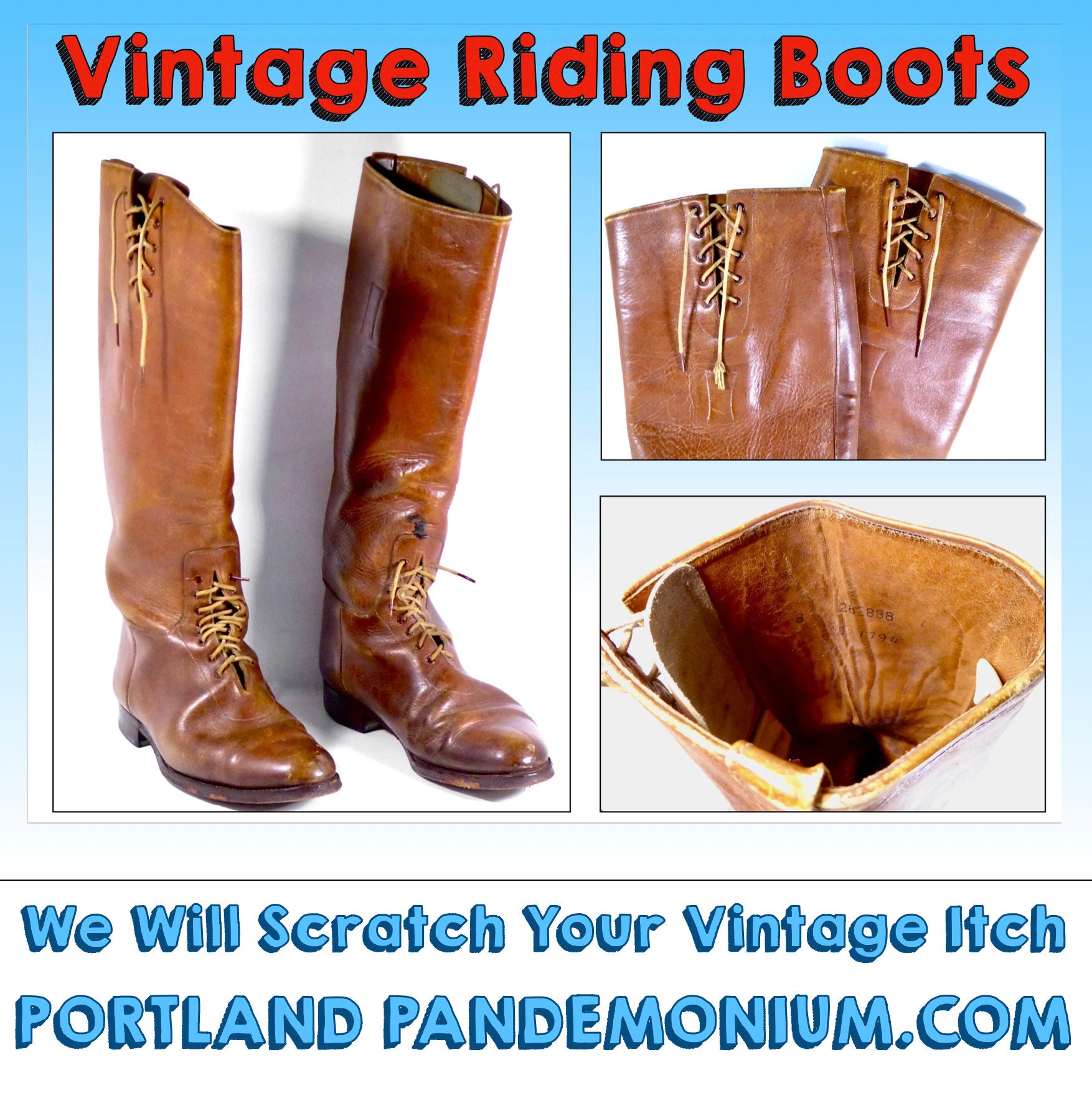 Botas de montar inglesas vintage, estilo campestre con cordones