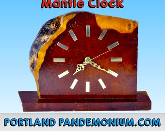 Vintage Myrtlewood Electric Mantel Clock by Lanshire Clock and Instrument Co. of Chicago: Polished Multicolor Burl With Stylized Numerals