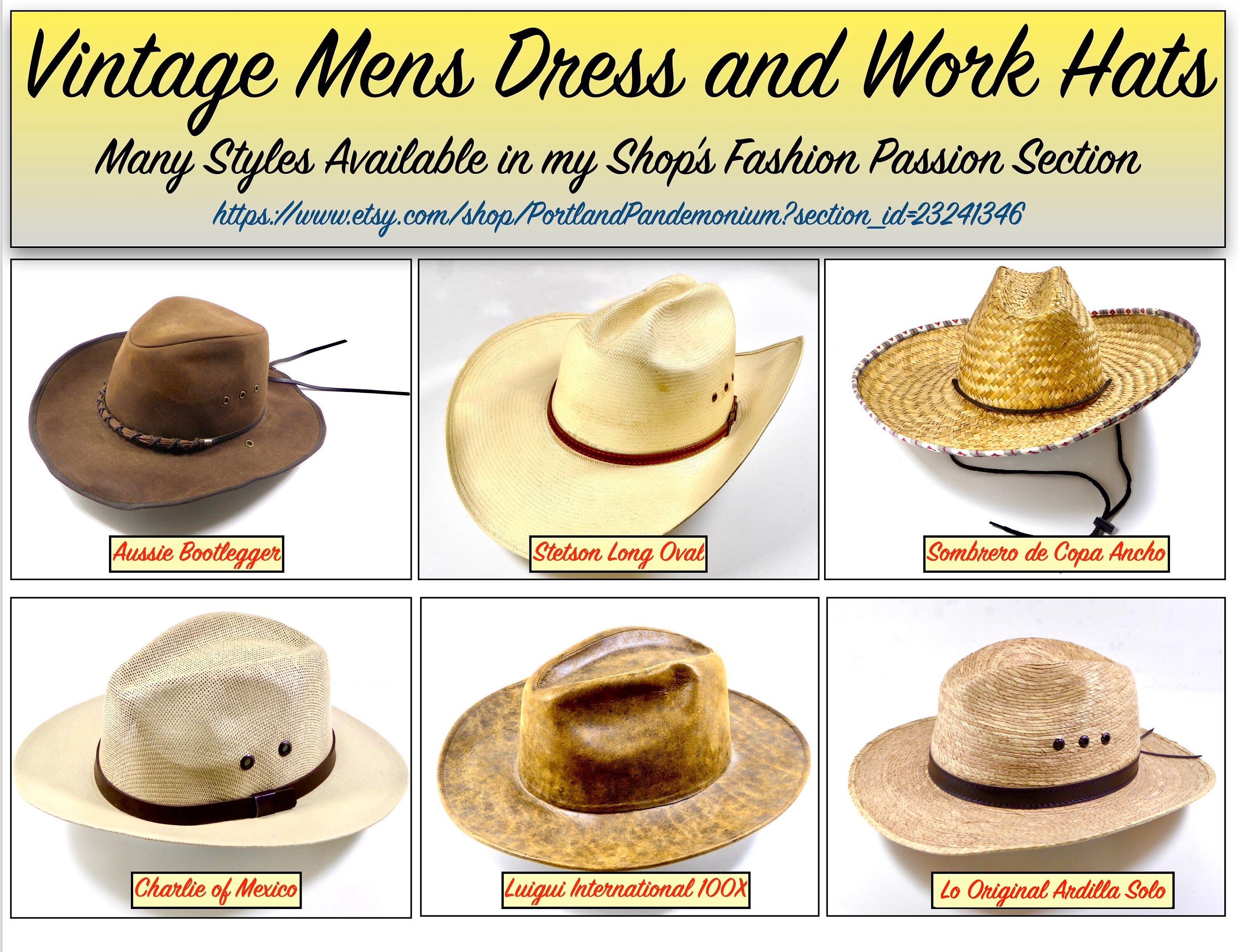 Vintage Mens Cowboy Hats Leather 