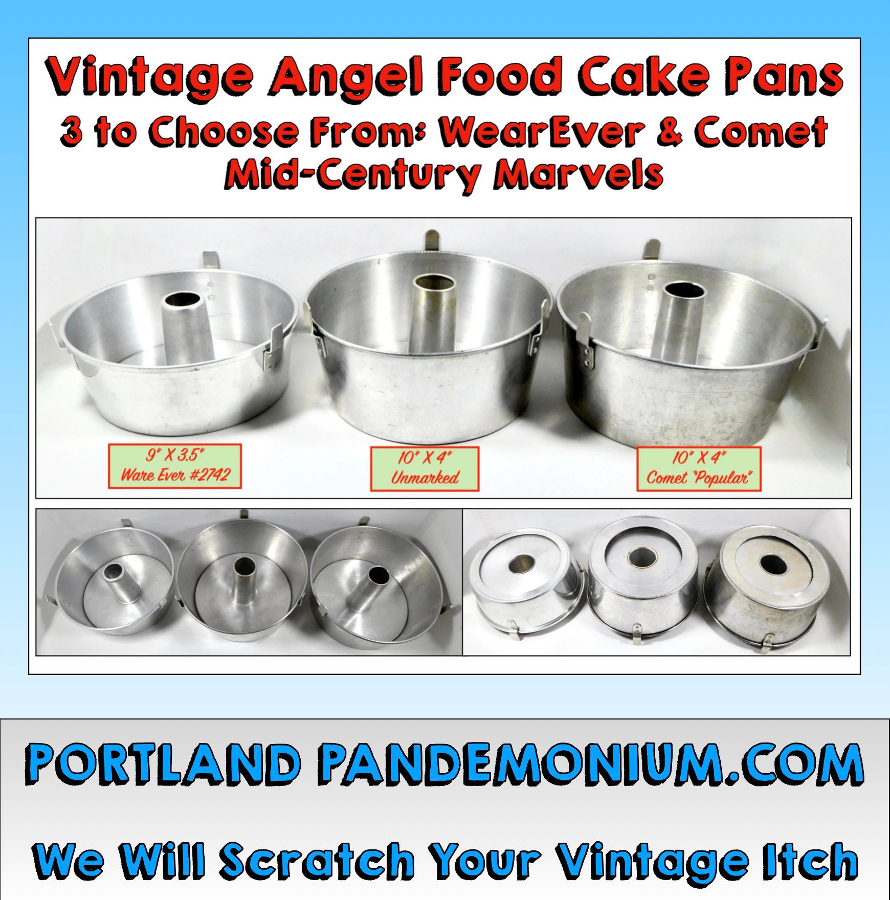 Vtg Comet Angel Food Cake PAN 2 pc 9x9x4 square Aluminum Bundt Tube  Baking