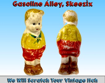 1930's Skeezix, Japanese Bisque Gasoline Alley Figurine, 2.75" Slightly Distressed, Possibly Scout Uniform, Hands in Pockets, Innocent Mien