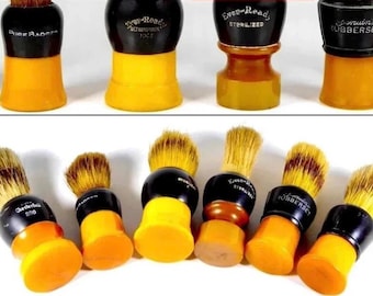 Vintage Butterscotch & Black Bakelite Shaving Brushes, Lord Chesterfield, Ever-Ready, Rubberset, Badger and Boar, Early 20th Century