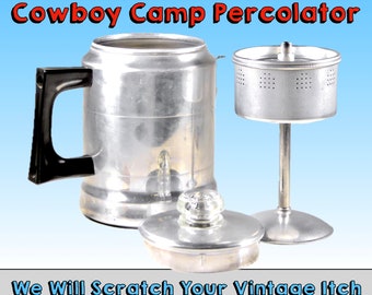 Vintage COMET Cowboy Camp Percolator, Five Cup, Bakelite Handle, Glass Perc Knob, Aluminum Body, Excellent Condition, One Owner, Made in USA