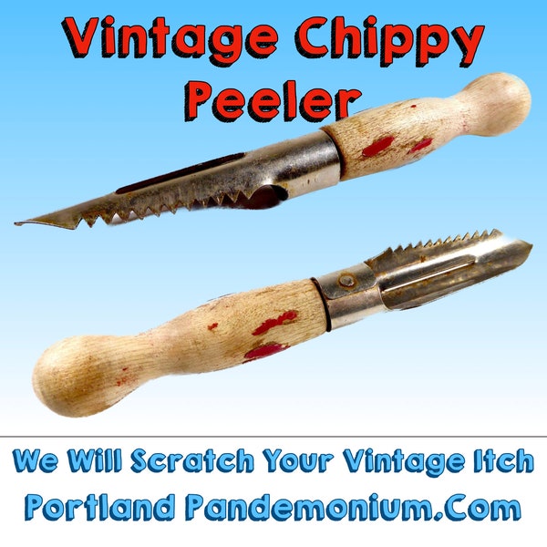 Vintage Peeler Gadget With Chippy Red Wooden Handle