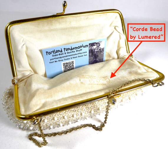 Vintage Corde Bead White Beaded Evening Bag or Pu… - image 3