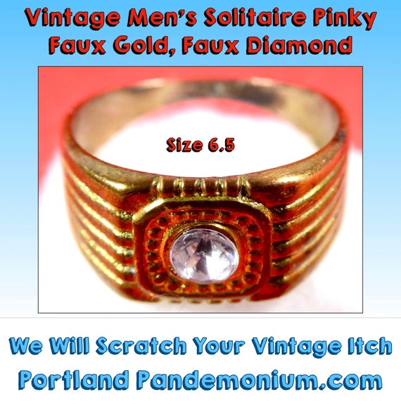 Vintage Men's Solitaire Pinky Ring Size 6.5 Faux D