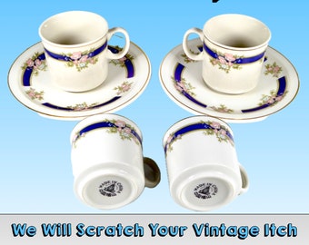 Petite 2 Ounce Tea Cups With Saucers, Contemporary Vintage China Made in China, Lovely Floral Motif, Excellent Condition