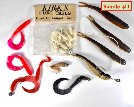 Vintage Fishing Tackle Wigglers, Weights, and Bobbers: Soft Plastic Worms  and Minnows, Variety of Sinkers, Worden Spin-n-glo, Bobbers 