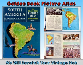 1960 Gouden Boekfoto Atlas van Zuid-Amerika: El Condor Pasa recht voor onze ogen, de mensen, hulpbronnen, steden, geografie en meer