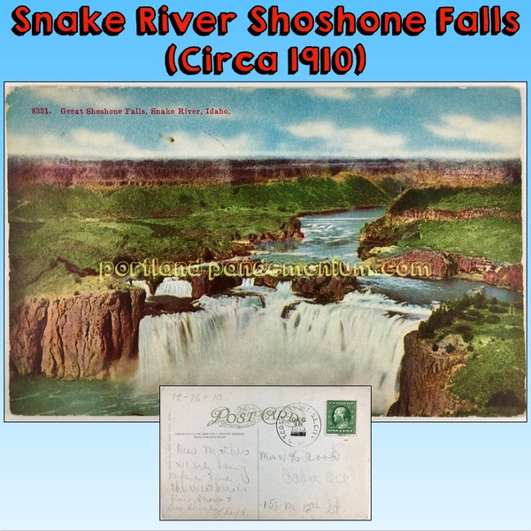 Great Shoshone Falls, Snake River, Idaho, Antique Tinted Photo Postcard, Circa Early 1900's, Posted December 16, 1910 From Salt Lake City