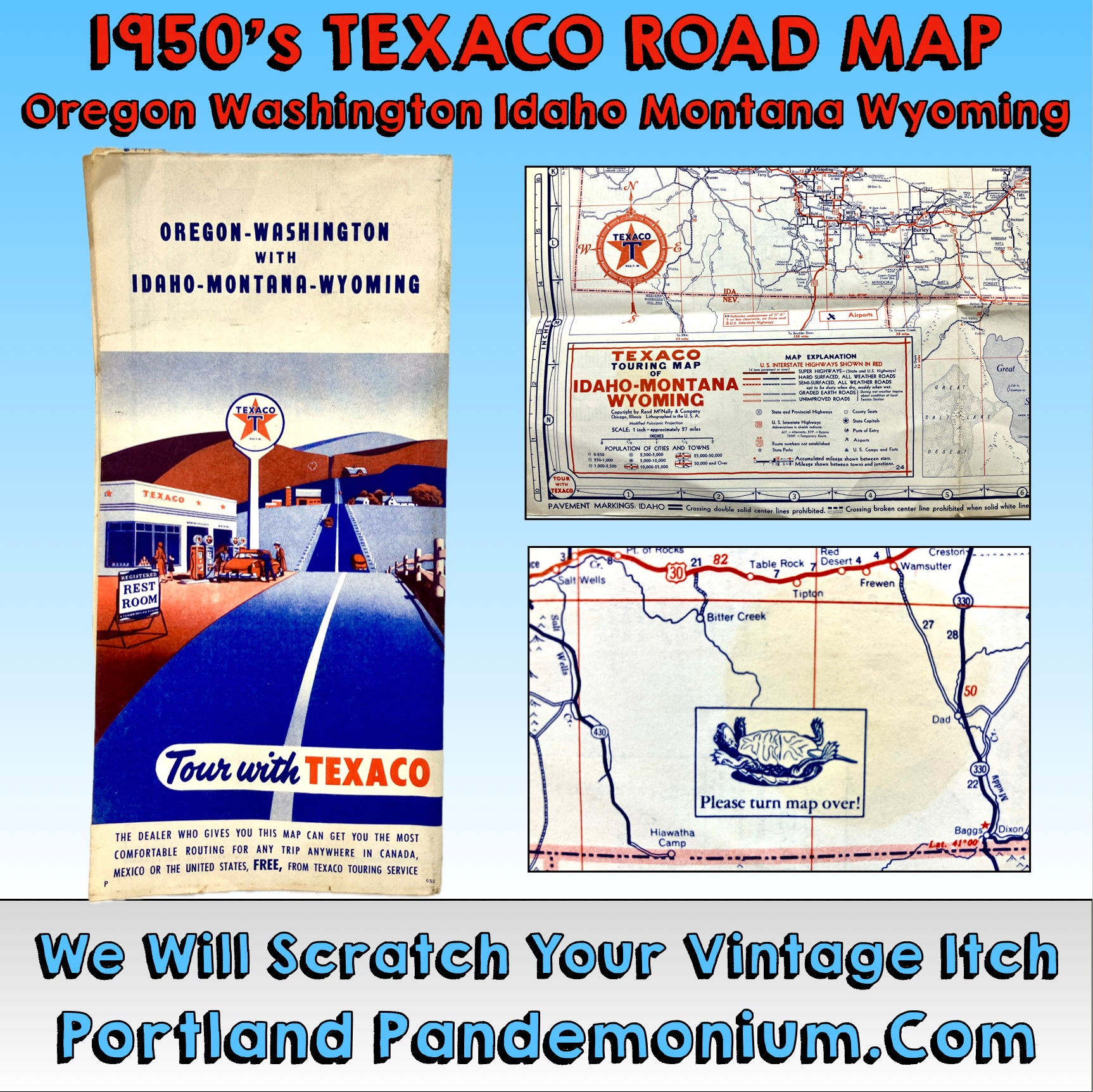1950s Texaco Omnibus Road Map Oregon Washington Idaho Montana & Wyoming,  Pre-freeways and basic-rule Speed Limits, Yahoo, Lets Go Pard! - Etsy