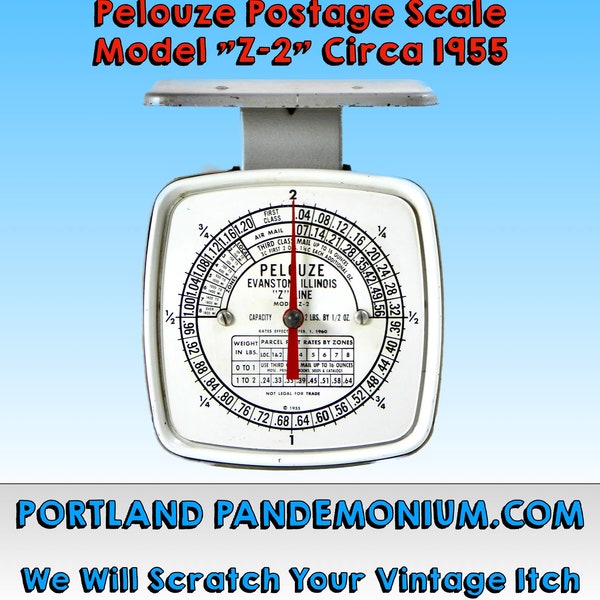 Vintage Pelouze Postage Scale, Model "Z-2" Circa 1955, 2 Pounds by 1/2 Ounce Increments: 1st Class Stamp Was 4 Cents! Micro Adjusting, Steel