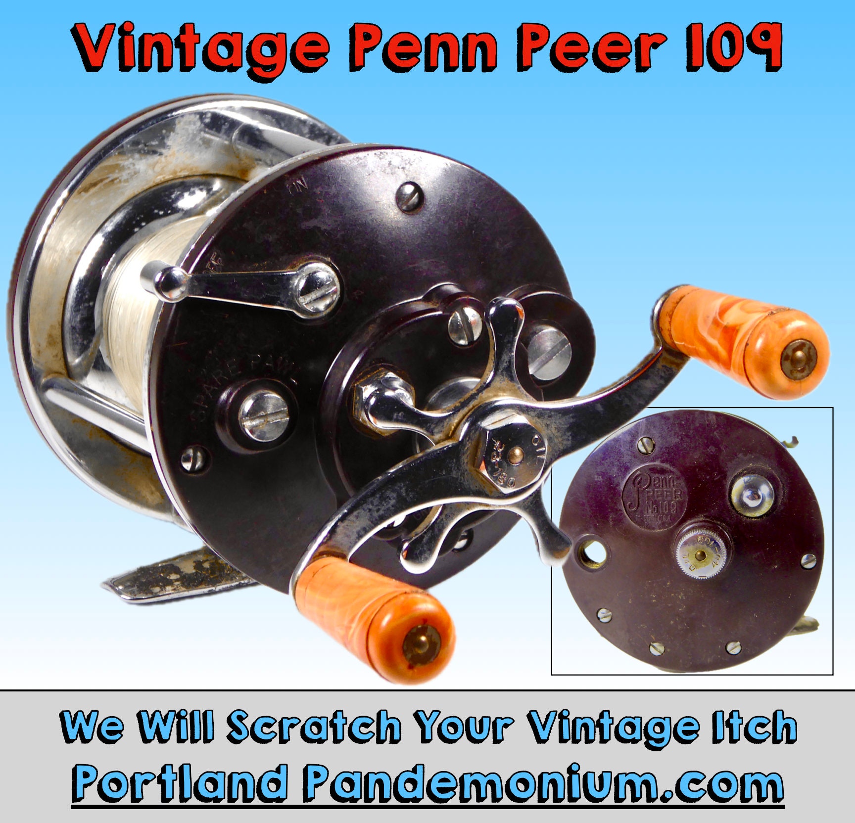 Vintage Penn Delmar Jigmaster No. 500 Maroon Fishing Reel With Cream Handle  