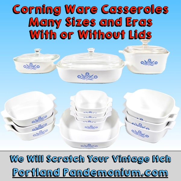 Corning Ware Estate Collection: Blue Cornflower Casseroles, Baking Dishes, and Skillet, Optional With or Without Appropriate Size Pyrex Lids