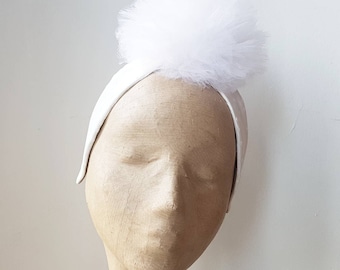 Alternative Bride White Pom Pom Turban Style Headband