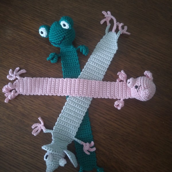 Marque-page crochet, animaux crochet, marque page, rat, grenouille, cochon, crochet, coton,coton mercerisé, vert, gris, rose