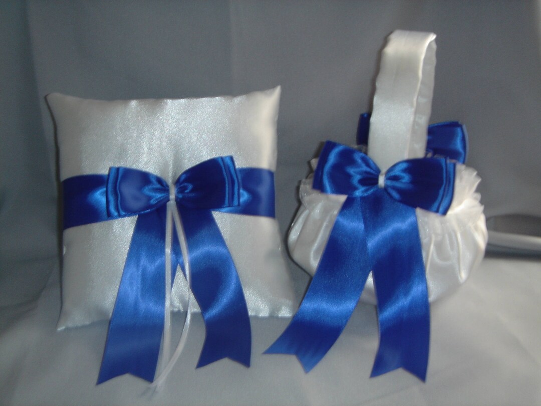 White & Royal Blue Ring Bearer Pillow Wedding Flower Girl Etsy