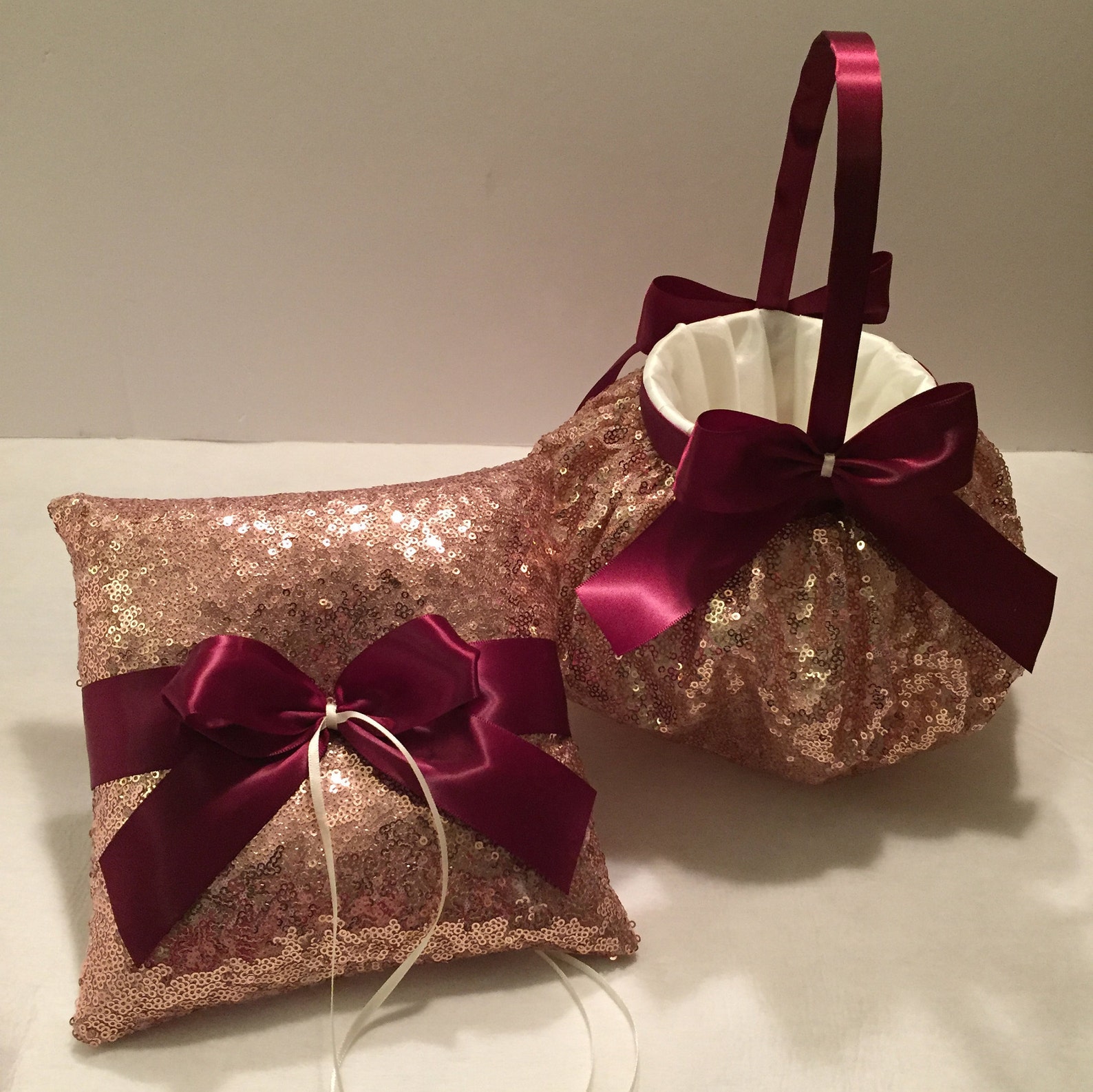 Rose Gold Flower Girl Basket Burgundy Flower Girl Basket Etsy