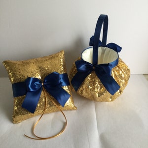 Gold Flower Girl Basket, Gold Ring Bearer Pillow, Gold Sequin Flower ...