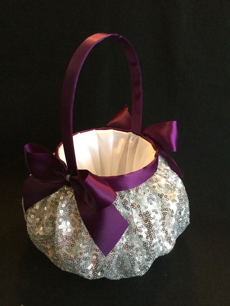 Silver flower girl basket wedding flower girl basket wedding Etsy