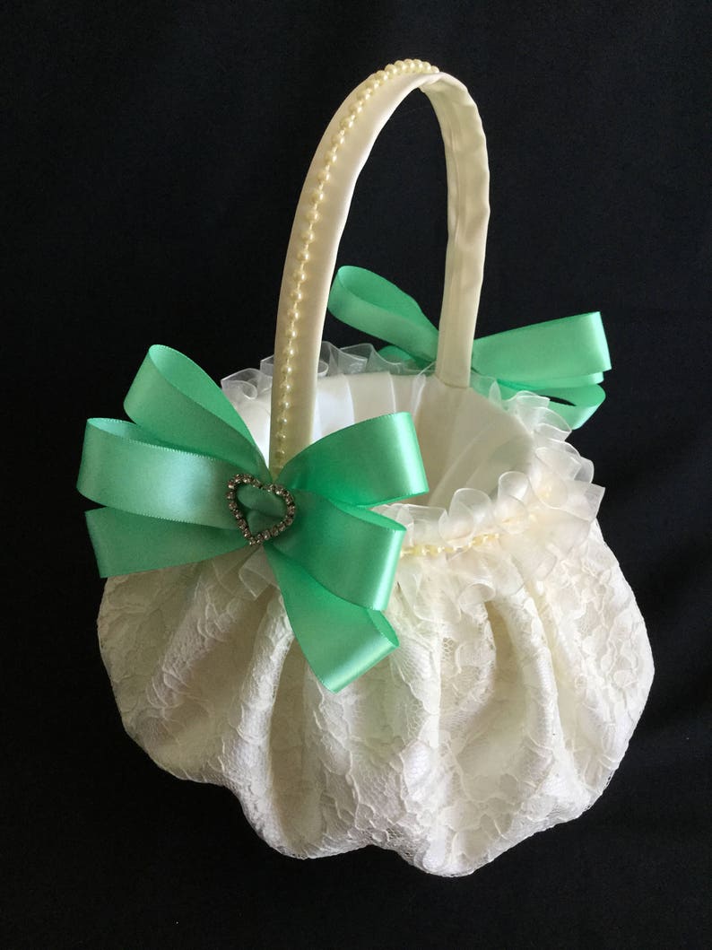 Ivory Flower girl basket wedding flower girl basket lace Etsy