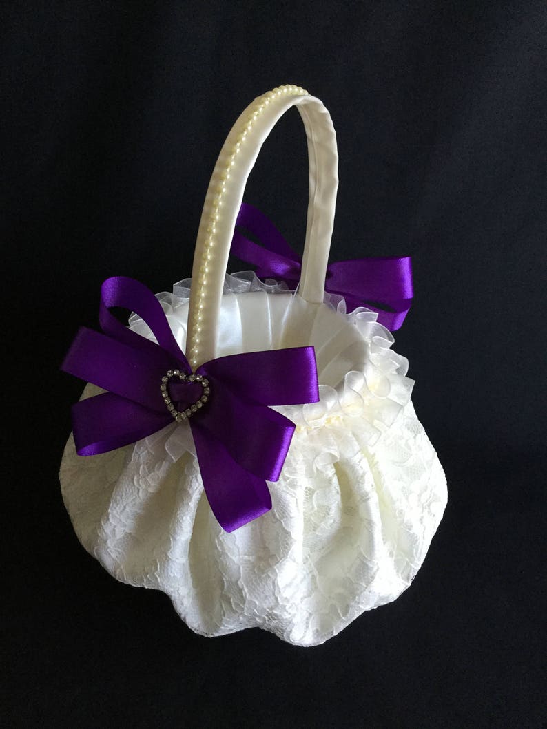 Ivory Flower girl basket wedding flower girl basket lace Etsy